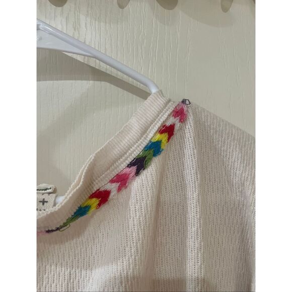 We The Free Free People Top Thermal Waffle Embroidered Henley Ivory Medium - Picture 10 of 10